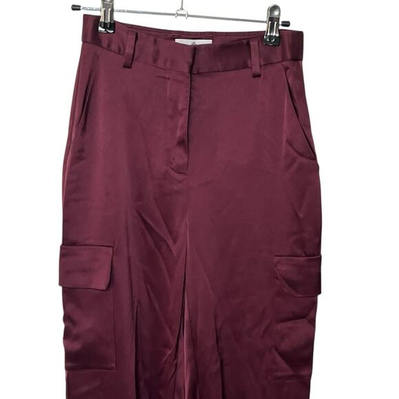 Babaton Satin Cargo Pants Women’s Size 00 Burgundy Utility Trousers Y2K - Picture 3 of 14